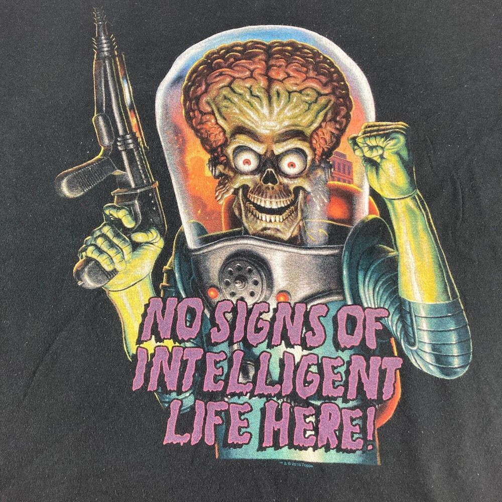 Mars Attacks Mens XL T Shirt No Signs Intelligent Life Here Martian Alien Black